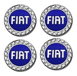 Jogo Emblema Resinado Fiat Azul Roda Calota Centro 48mm