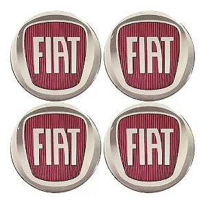 Kit Emblema Resinado Fiat Vermelho Roda Calota Centro 48mm