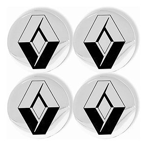 Emblema Adesivo Resinado 04 Peças Renault Calota Roda 48mm Prata