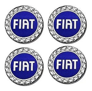 Jogo Emblema Resinado Fiat Azul Roda Calota Centro 65mm