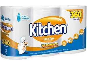 Toalha de Papel Jumbo Folha Dupla Kitchen 360