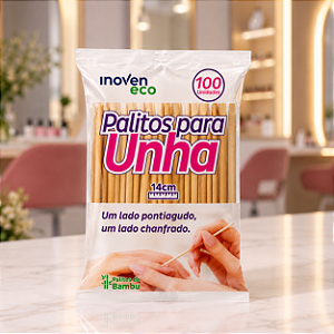 Palito De Unha Bambu Chanfrado e Ponta Inoven 100 Unidades