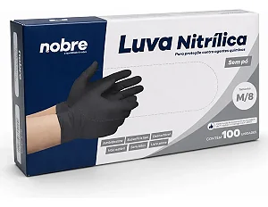 Luva Nitrílica Preta Sem Pó Nobre Tamanho M Caixa Com 100un