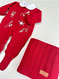 Saída Maternidade Bordada Vermelho