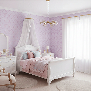 Papel de Parede Texturizado Arabesco Clássico Floral Rosa - PP443