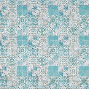 Papel de Parede Texturizado Azulejo Português Azul Piscina - PP397-1