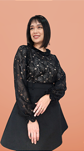 Blusa Renda Rosas II - Preta