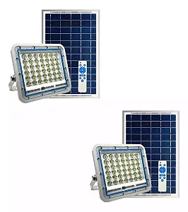 Kit 2 Refletor Led 100w C Placa Solar Prova D'água Holofote