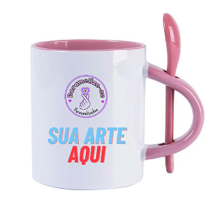 CANECA COM COLHER ROSA