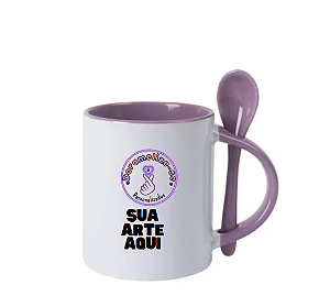 Canecas com Colher E Interior Lilás - Personalize do seu jeito
