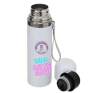 Garrafa Térmica de Inox branca 450ml - Sua arte aqui!