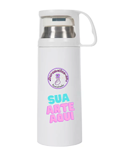 Garrafa Térmica Para com Copo Branco 300ml -  Sua arte aqui!