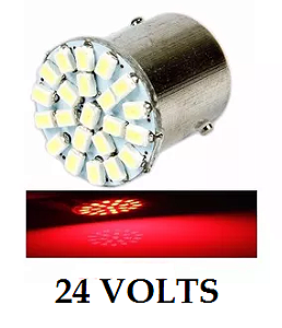 Lâmpada 1 polo 22 leds 24v luz de ré freio ou pisca P21w 1156 24v Vermelha