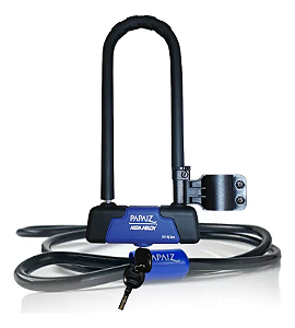 Cadeado Trava U-lock Papaiz + Cabo Aço 1,2m Bicicleta Moto