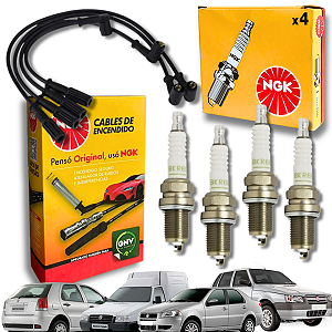 Kit Cabo E Velas Ignição Fiat Fire 1.0 8v Palio Siena Uno Até 2003 Ngk