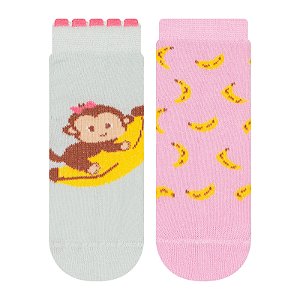 Kit 2 Pares Soquete Bebê Antiderrapante - Tam 17 a 22