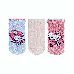 Kit 3 pares Soquete Recém Nascido - Hello Kitty - Tam 13 a 16