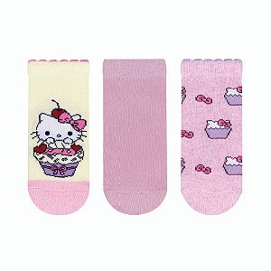 Kit 3 pares Soquete Bebê - Hello Kitty - Tam 17 a 22