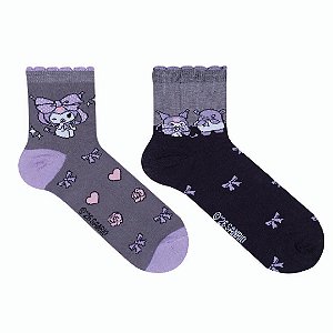 Kit 2 Pares Soquete Kuromi - Tam 34 a 39