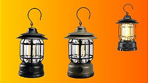 Lampião Retrô LED  – Iluminação Portátil para Camping e Emergências