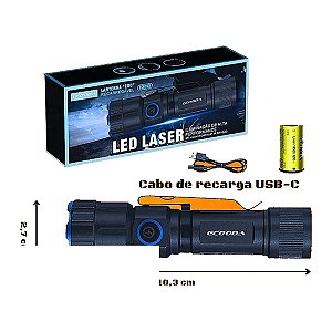 Lanterna Tática Ecooda EDC LED Laser – Recarregável, Ímã, Clip e Foco