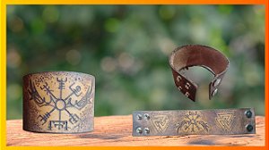 Pulseira de Couro com Pirografia Artesanal Viking Storm