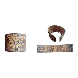 Pulseira de Couro com Pirografia Artesanal Viking Storm
