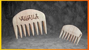 Pente de Madeira com Pirografia Artesanal Viking Storm