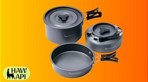 Conjunto Panela 2 Peças + Chaleira Camping Ultraleve Hawapi Preto