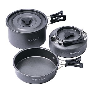 Conjunto Panela 2 Peças + Chaleira Camping Ultraleve Hawapi Preto