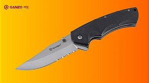 Canivete Ganzo G617 Preto Lâmina 440A Semi Serrilhada