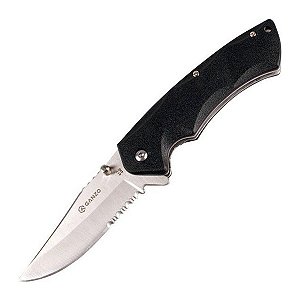 Canivete Ganzo G617 Preto Lâmina 440A Semi Serrilhada