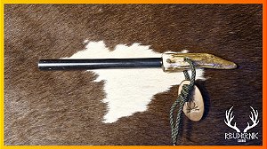 Pederneira Artesanal Rbudernik Couros Ferro-Cério 12mm com Cabo em Chifre 21cm
