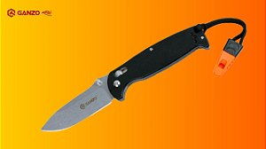 Canivete Dobrável Ganzo G7412-WS Preto Aço 440C com Apito