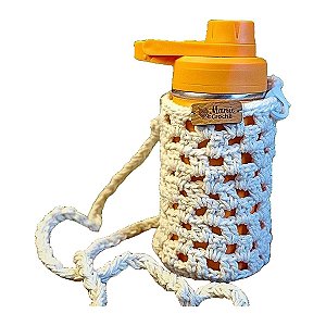 Bolsa Porta Garrafa Artesanal em Crochê Branco com Alça Manu Crochê