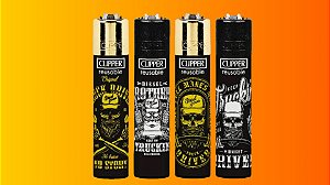 Isqueiro Clipper Maxi Driving Skulls Recarregável Colecionável