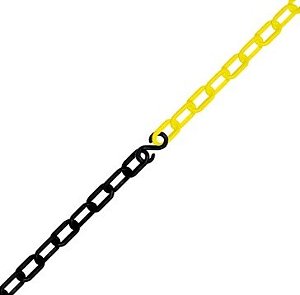 METRO DE CORRENTE PLÁSTICA ZEBRADA (PRETO/AMARELO) ELO PEQUENO JUNÇÃO EM S - MARCA PLASTCOR - COD 700.00099