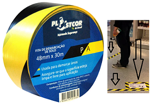 FITA DE DEMARCAÇÃO DE SOLO (AMARELA / PRETA) - 48MM X 30M - MARCA PLASTCOR - COD 700.01516