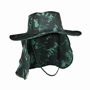 CHAPÉU AUSTRALIANO EM BRIM CAMUFLADO COM PROTEÇÃO DE PESCOÇO - MARCA GARRA