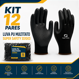 KIT 12 PARES DA LUVA MULTITATO PU - REF SS 1003 - MARCA SUPER SAFETY