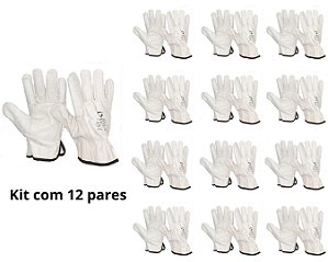 KIT 12 PARES - LUVA COURO VAQUETA - PUNHO 7 CM - MARCA SUPER SAFETY - REF SS Vac - G/10