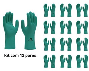 KIT 12 PARES - LUVA NITRILICA - REF SUPER NITRO GREEN - MARCA SUPER SAFETY