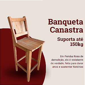 Banqueta Rústica Canastra em Madeira Maciça de Demolição