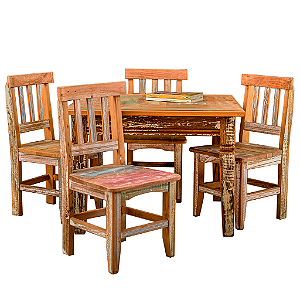 Conjunto Infantil - Mesinha Mineira com 4 lugares e Cadeira Mineira em Madeira Maciça de Demolição