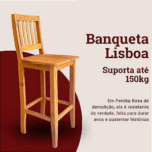 Banqueta Rústica Lisboa em Madeira Maciça de Demolição