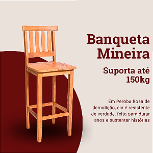 Banqueta Rústica Mineira em Madeira Maciça de Demolição