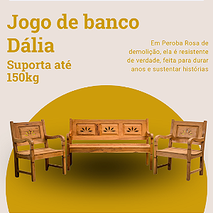 Jogo de Banco Rústico Dália 3 Lugares em Madeira Maciça de Demolição