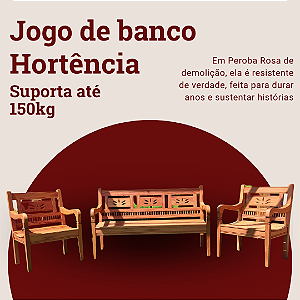 Jogo de Banco Rústico Hortênsia 3 Lugares em Madeira Maciça de Demolição