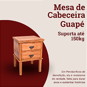 Mesinha de Cabeceira Rústica Guapé com 2 Gavetas em Madeira Maciça de Demolição