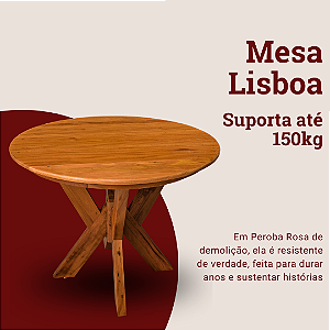 Mesa Rústica Redonda Lisboa 4 Lugares em Madeira Maciça de Demolição